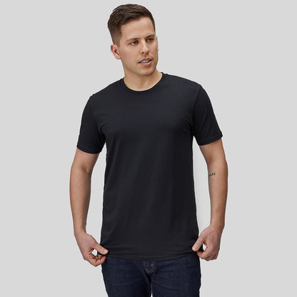 Model with black t-shirt front view